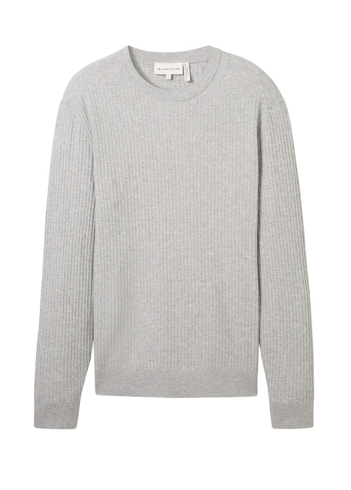 Meski Sweter Tom Tailor Soft Sweater With A Round Neck Grey Heather Melange - 1043192-12035