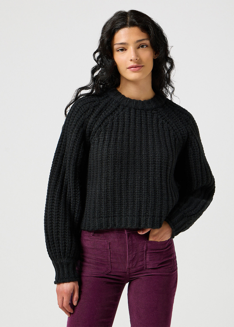 Damski Sweter Wrangler Puff Sleeve Sweater Black - 112356480