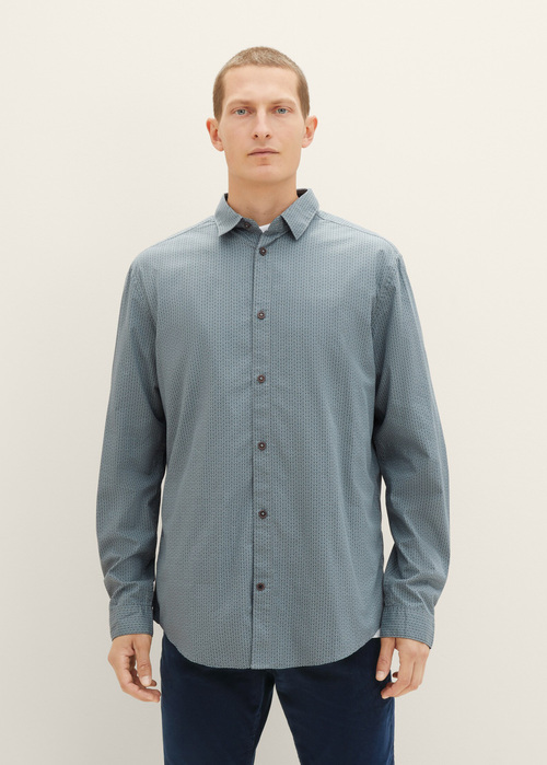 Meska Koszula Materialowe Tom Tailor Shirt With An All Over Print Grey Mint Geometric Design - 1038759-33839