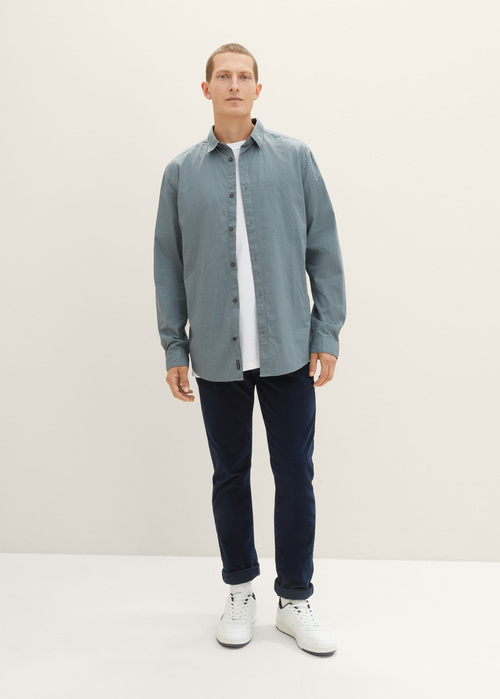 Meska Koszula Materialowe Tom Tailor Shirt With An All Over Print Grey Mint Geometric Design - 1038759-33839