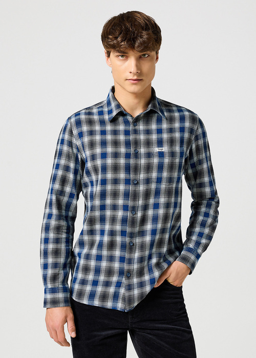 Wrangler One Pocket Indigo Shirt - Navy Check 112357226 112357226