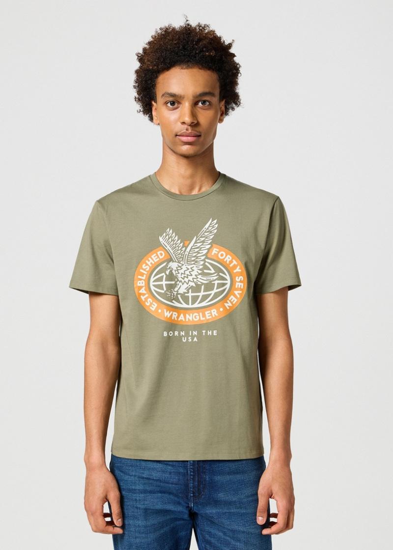 Meski T Shirt Wrangler Americana Tee Dusty Olive - 112355035