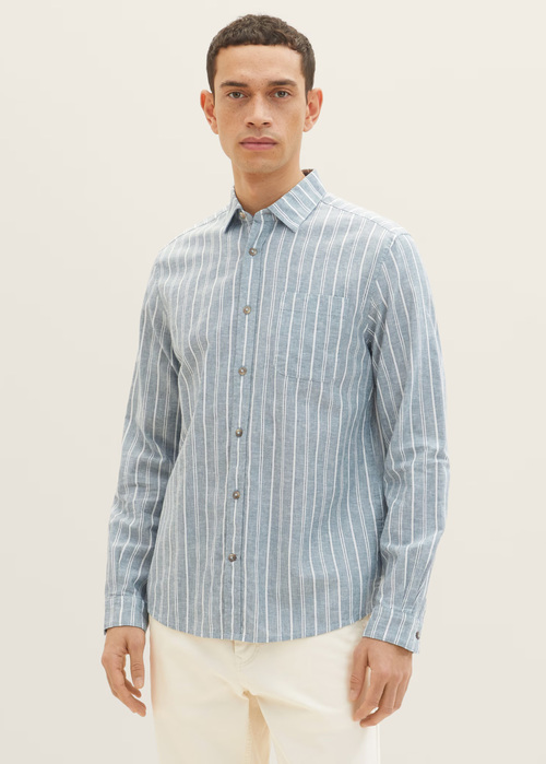 Tom Tailor Patterned Shirt - Bluish Green Off White Stripe 1034905-31247