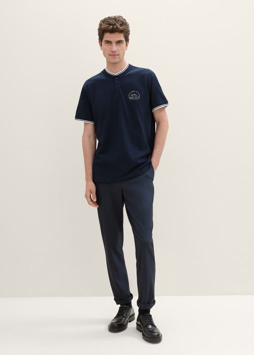 Meski T Shirt Tom Tailor Polo Shirt With A Print Sky Captain Blue - POLY-COTTON-BRUSHED-FLEECE