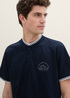 Meski T Shirt Tom Tailor Polo Shirt With A Print Sky Captain Blue - POLY-COTTON-BRUSHED-FLEECE