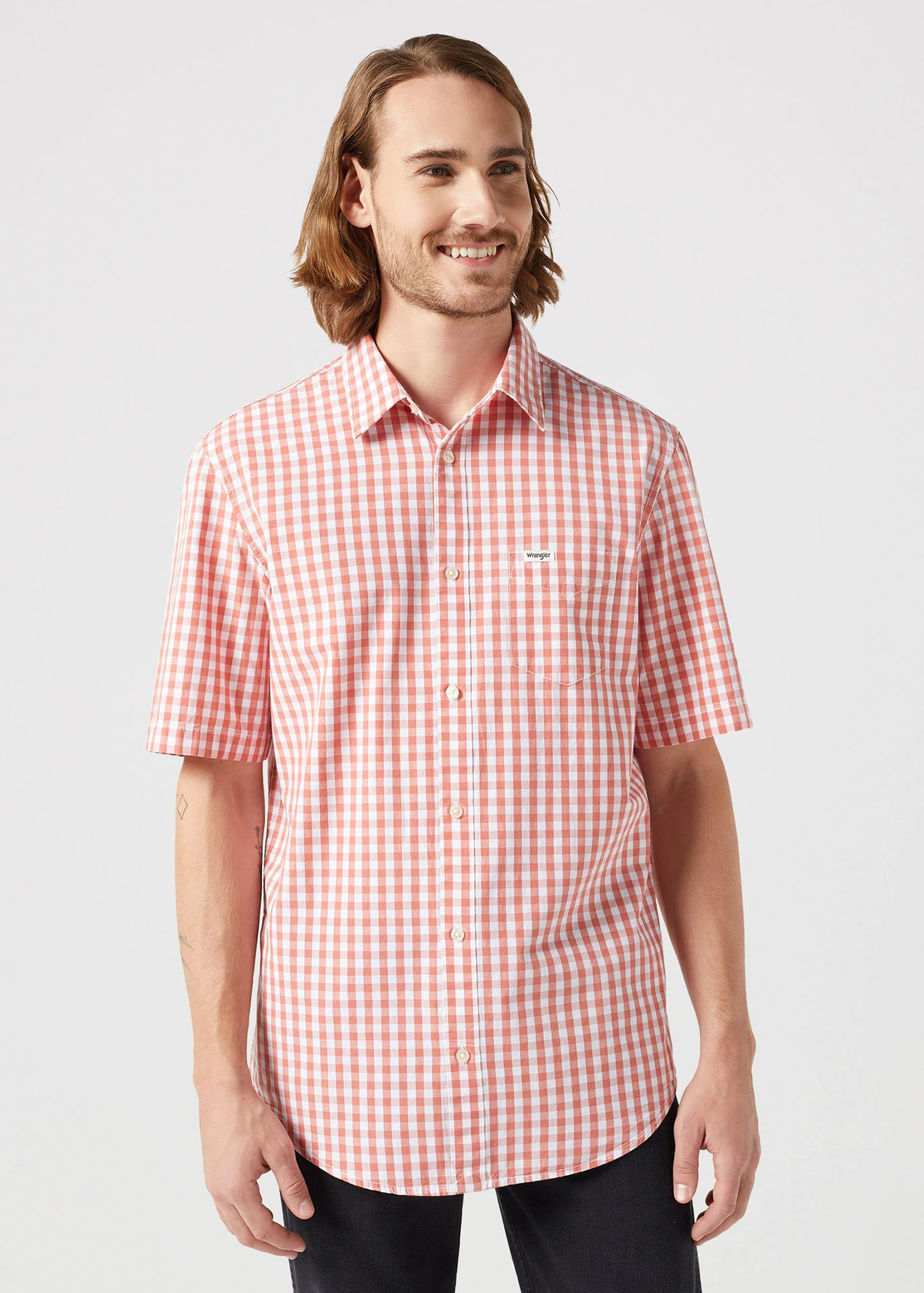 Meska Koszula Materialowe Wrangler Short Sleeve 1 Pocket Shirt Red Check - 112350569