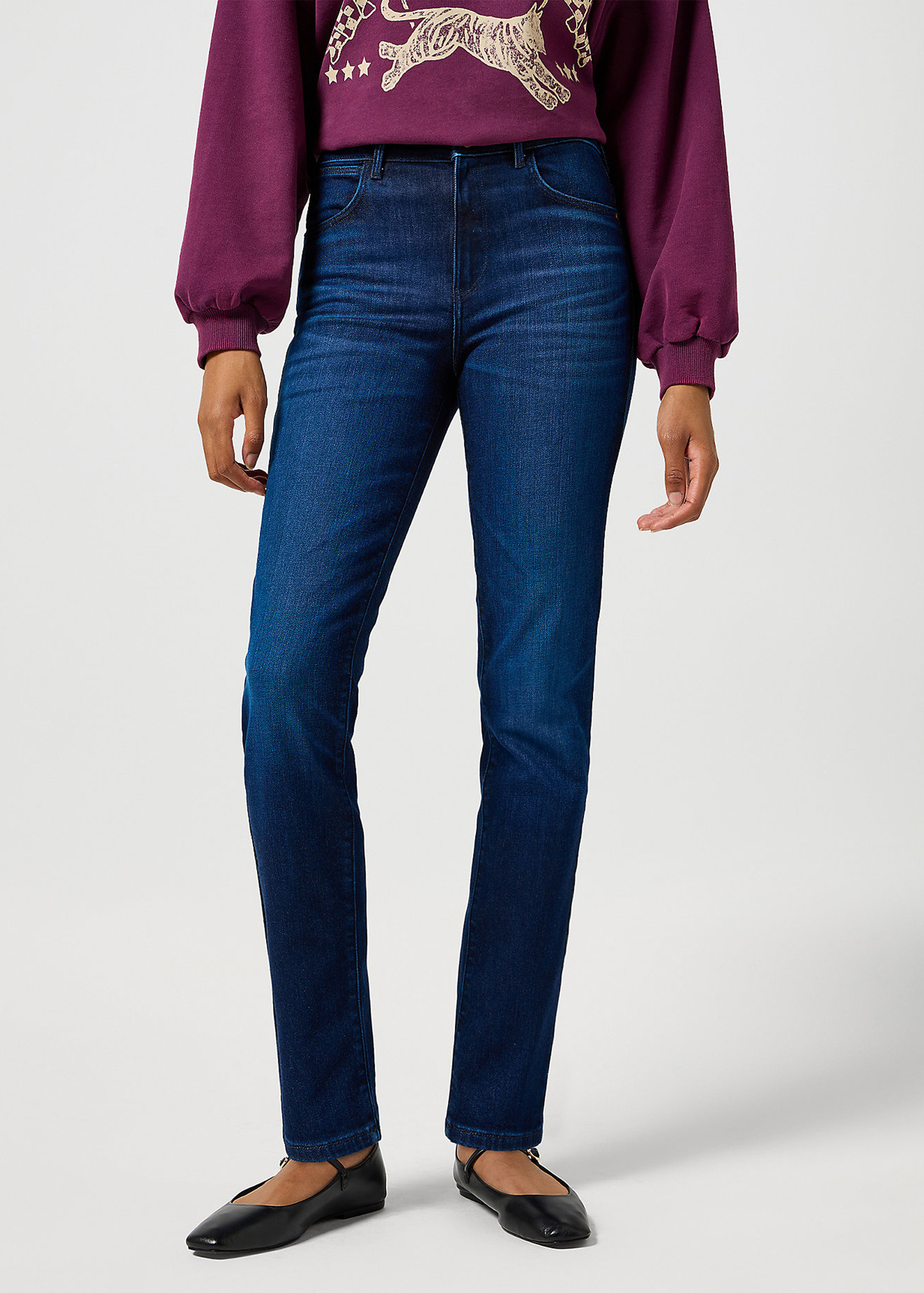 Damskie Spodnie Dzinsowe Wrangler Straight Solstice Blue - 112358250