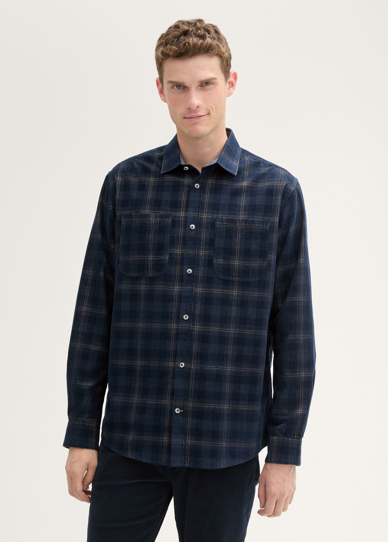 Mska Koszula Materiaowe Tom Tailor Corduroy Shirt Navy Dark Check - 1043797-36631
