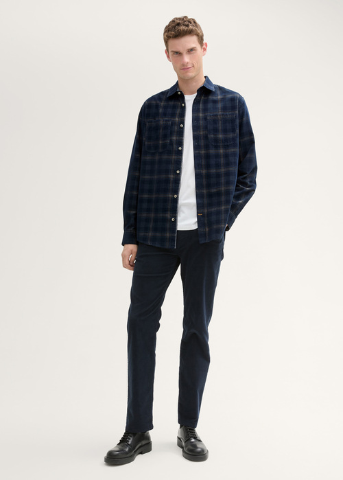 Mska Koszula Materiaowe Tom Tailor Corduroy Shirt Navy Dark Check - 1043797-36631