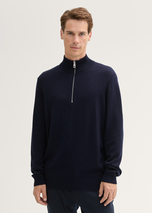 Męski sweter Tom Tailor Half Zip Sweater - Sky Captain Blue 1043249-10668 