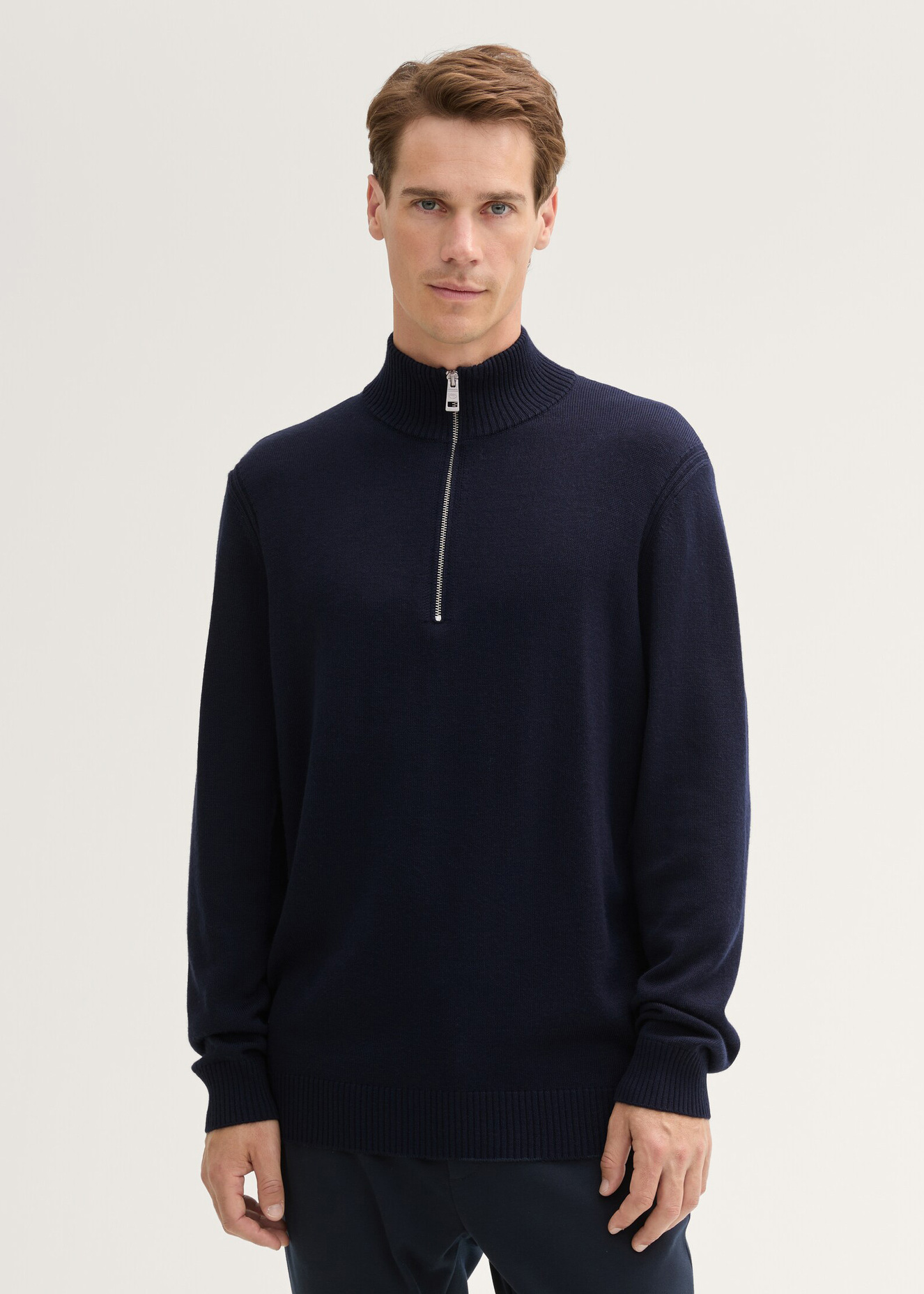 Meski Sweter Tom Tailor Half Zip Sweater Sky Captain Blue - 1043249-10668