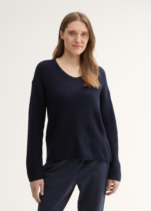 Damski Sweter Tom Tailor Knitted Pullover With A V Neckline Sky Captain Blue - 1042956-10668