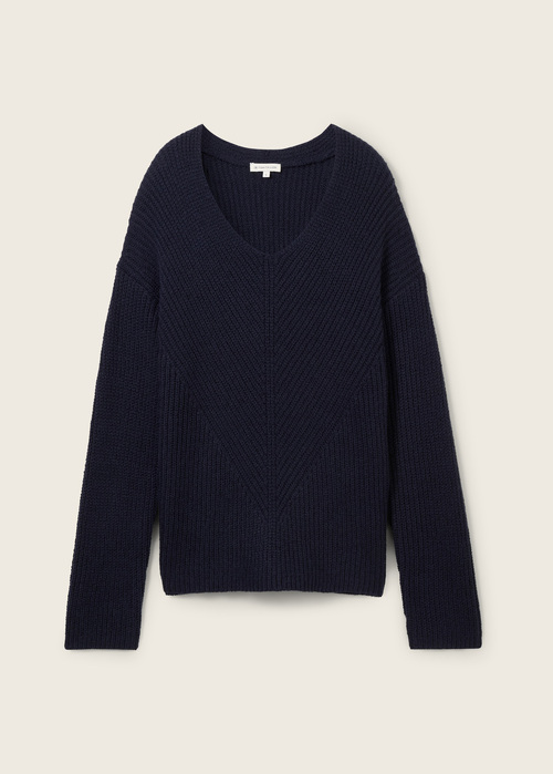 Damski Sweter Tom Tailor Knitted Pullover With A V Neckline Sky Captain Blue - 1042956-10668