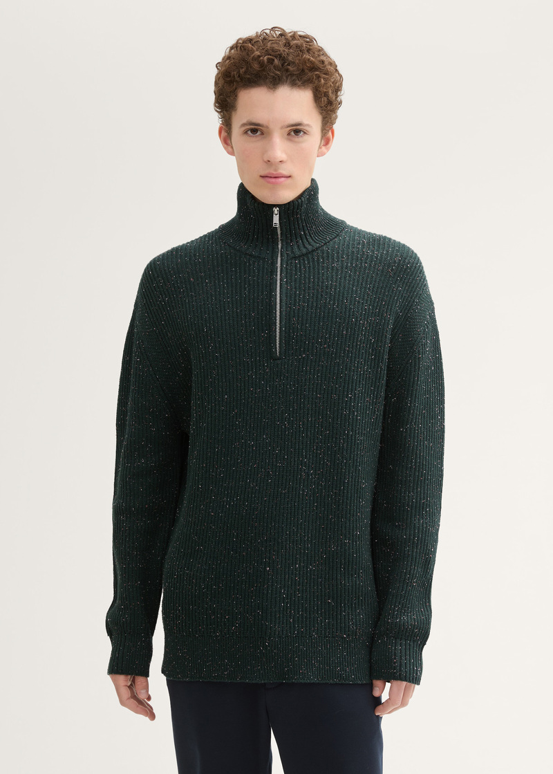 Mski Sweter Tom Tailor Troyer Knitted Sweater With Texture Green Colorful Neps - 1043025-36439