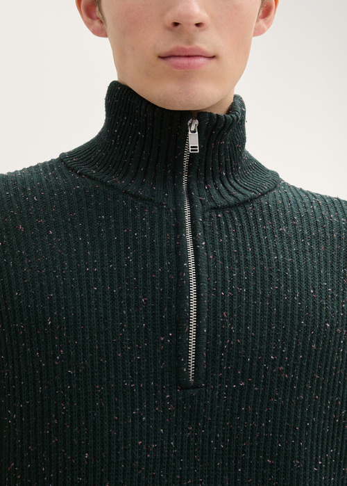 Mski Sweter Tom Tailor Troyer Knitted Sweater With Texture Green Colorful Neps - 1043025-36439