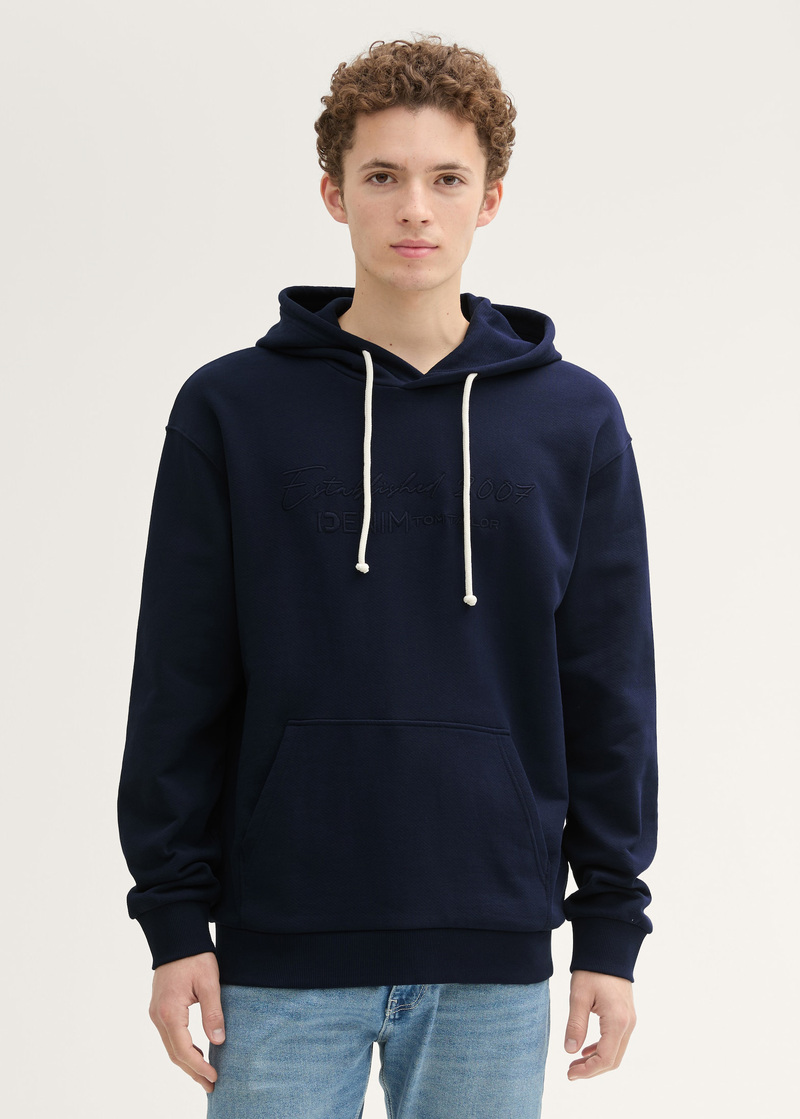Mska Bluza Denim Tom Tailor Hoodie With Logo Embroidery Sky Captain Blue - 1043501-10668