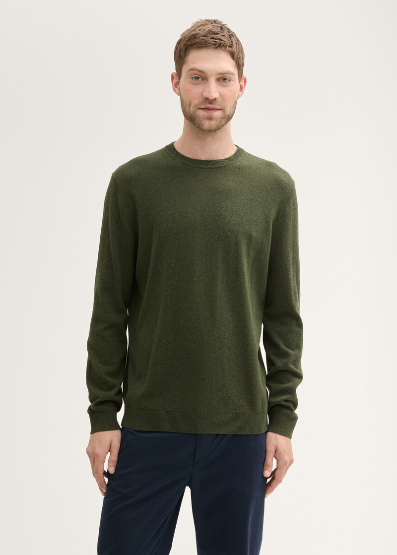 Mski Sweter Tom Tailor Knit Sweater In Recycled Cashmere Rosin Green Melange - 1043266-36230