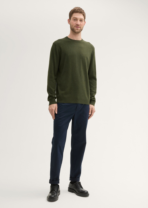 Meski Sweter Tom Tailor Knit Sweater In Recycled Cashmere Rosin Green Melange - 1043266-36230