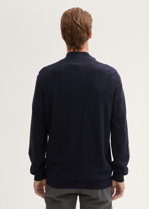 Mski Sweter Tom Tailor Troyer Knit Sweater In Recycled Cashmere Knitted Navy Melange - 1043268-13160