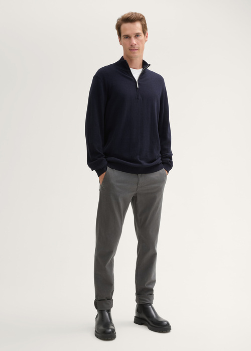 Meski Sweter Tom Tailor Troyer Knit Sweater In Recycled Cashmere Knitted Navy Melange - 1043268-13160