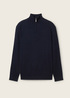 Meski Sweter Tom Tailor Troyer Knit Sweater In Recycled Cashmere Knitted Navy Melange - 1043268-13160