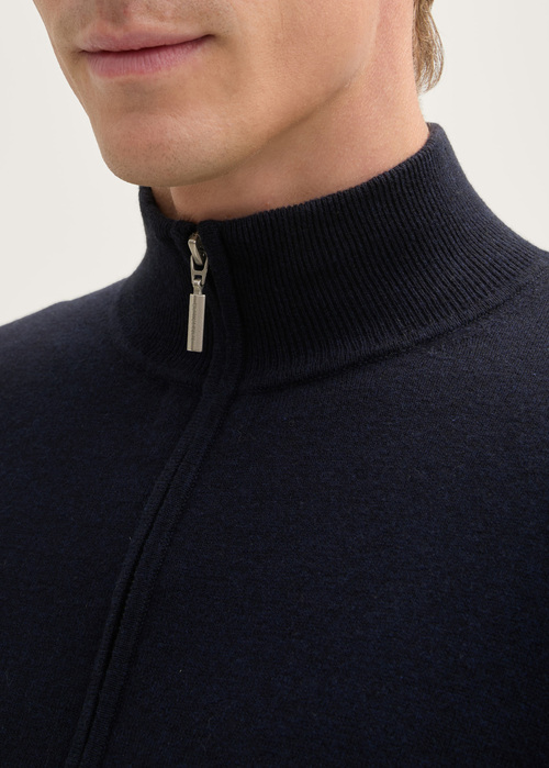 Meski Sweter Tom Tailor Troyer Knit Sweater In Recycled Cashmere Knitted Navy Melange - 1043268-13160