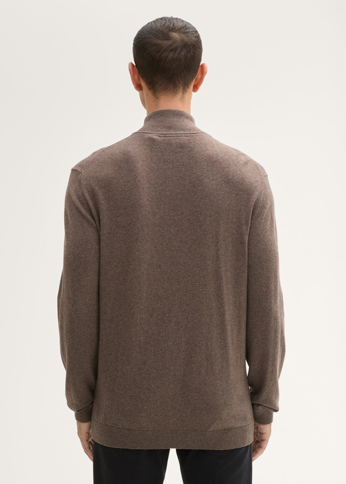 Mski Sweter Tom Tailor Troyer Knit Sweater In Recycled Cashmere Wood Brown Melange - 1043268-36303