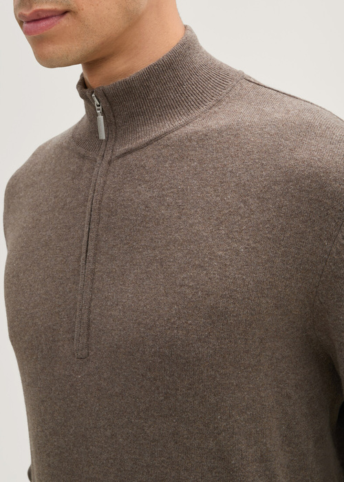 Meski Sweter Tom Tailor Troyer Knit Sweater In Recycled Cashmere Wood Brown Melange - 1043268-36303