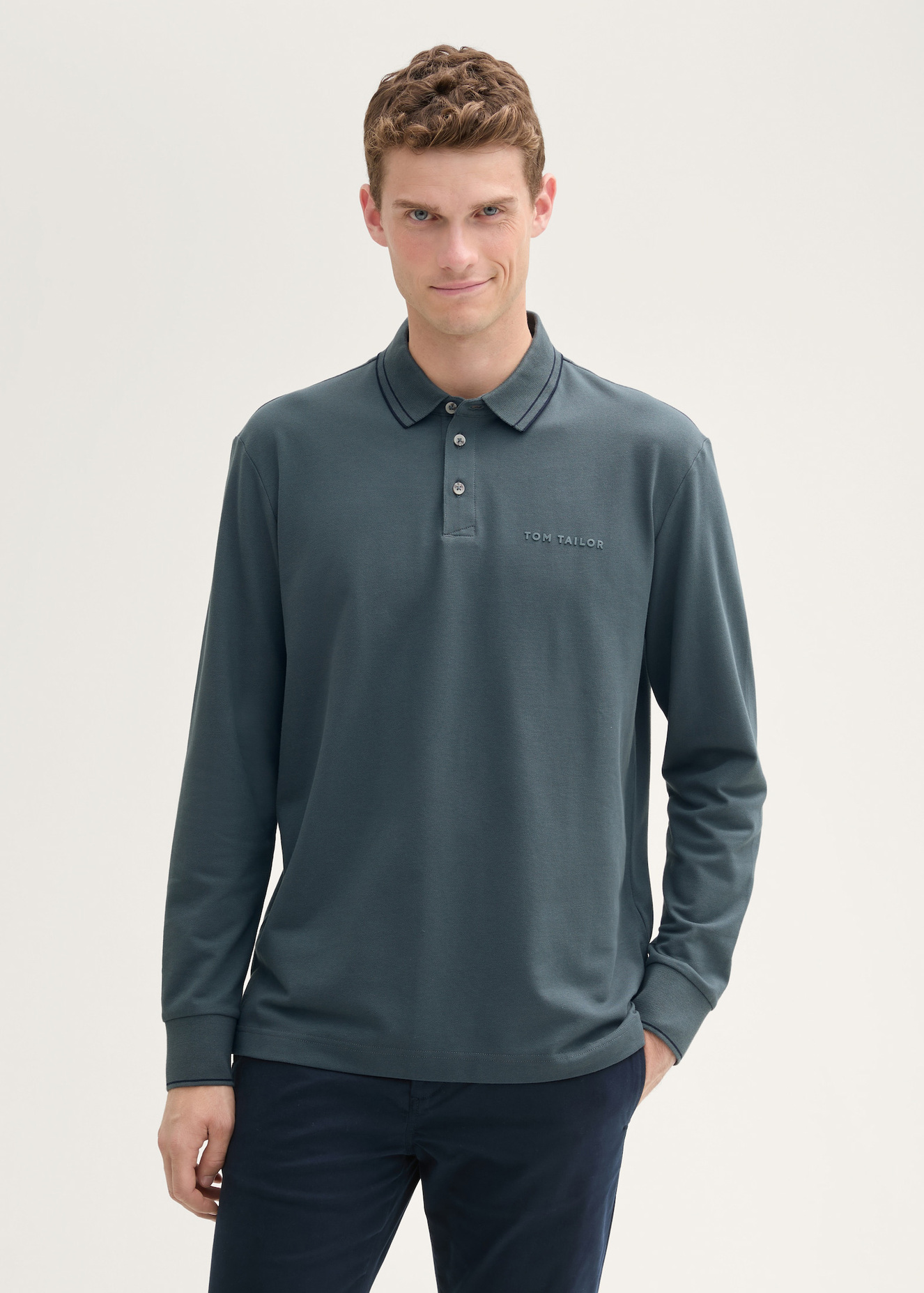 Meska Koszulka Z Dlugim Rekawem Tom Tailor Longsleeve Polo Tee Stormy Blue - 1043998-27604