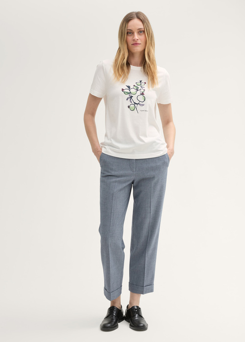 Damski T Shirt Tom Tailor Printed T Shirt With Organic Cotton Soft Ecru - 1043104-22499