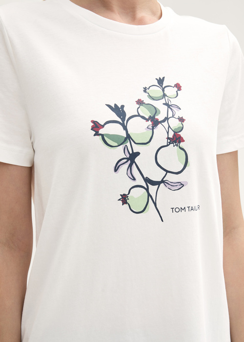 Damski T Shirt Tom Tailor Printed T Shirt With Organic Cotton Soft Ecru - 1043104-22499