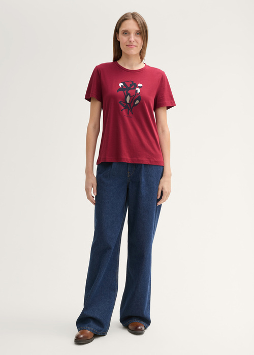 Damski T Shirt Tom Tailor Printed T Shirt With Organic Cotton Deep Red - 1043104-35930