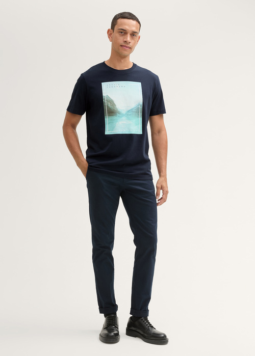 Meski T Shirt Tom Tailor T Shirt With A Photo Print Sky Captain Blue - 1043994-10668