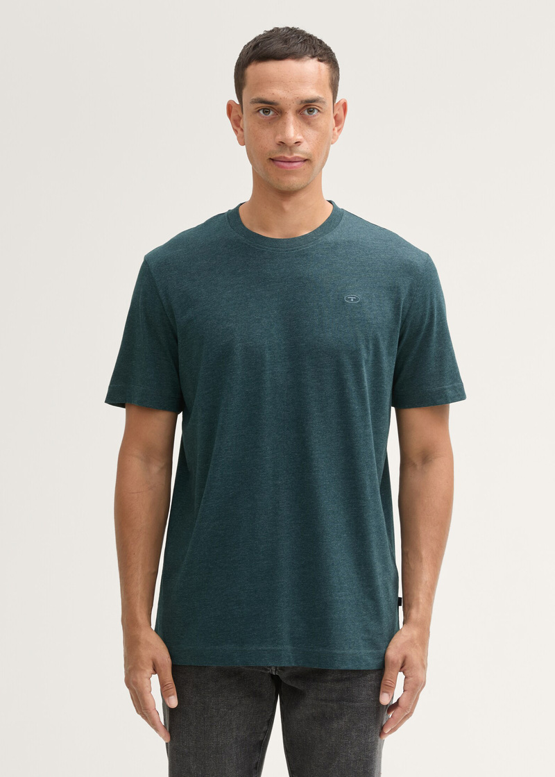 Meski T Shirt Tom Tailor C Neck T Shirt Deep Green Lake Melange - 1044016-24704