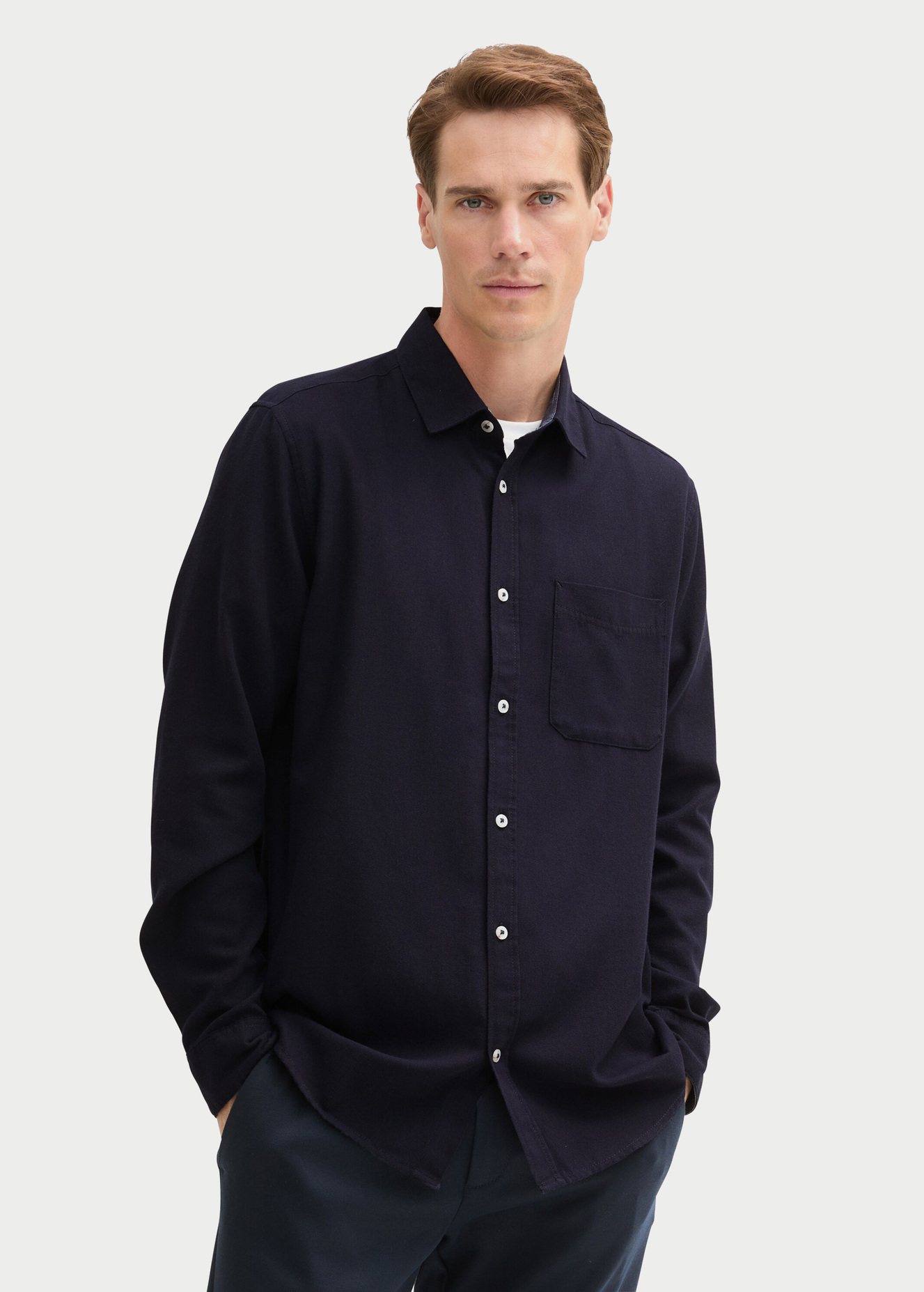 Meska Koszula Materialowe Tom Tailor Shirt With A Mlange Look Knitted Navy Melange - 1042659-13160