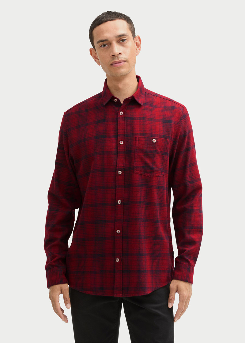 Meska Koszula Materialowe Tom Tailor Shirt In A Checked Pattern Burgundy Navy Check - 1042660-36005
