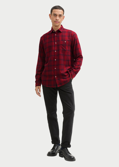 Meska Koszula Materialowe Tom Tailor Shirt In A Checked Pattern Burgundy Navy Check - 1042660-36005