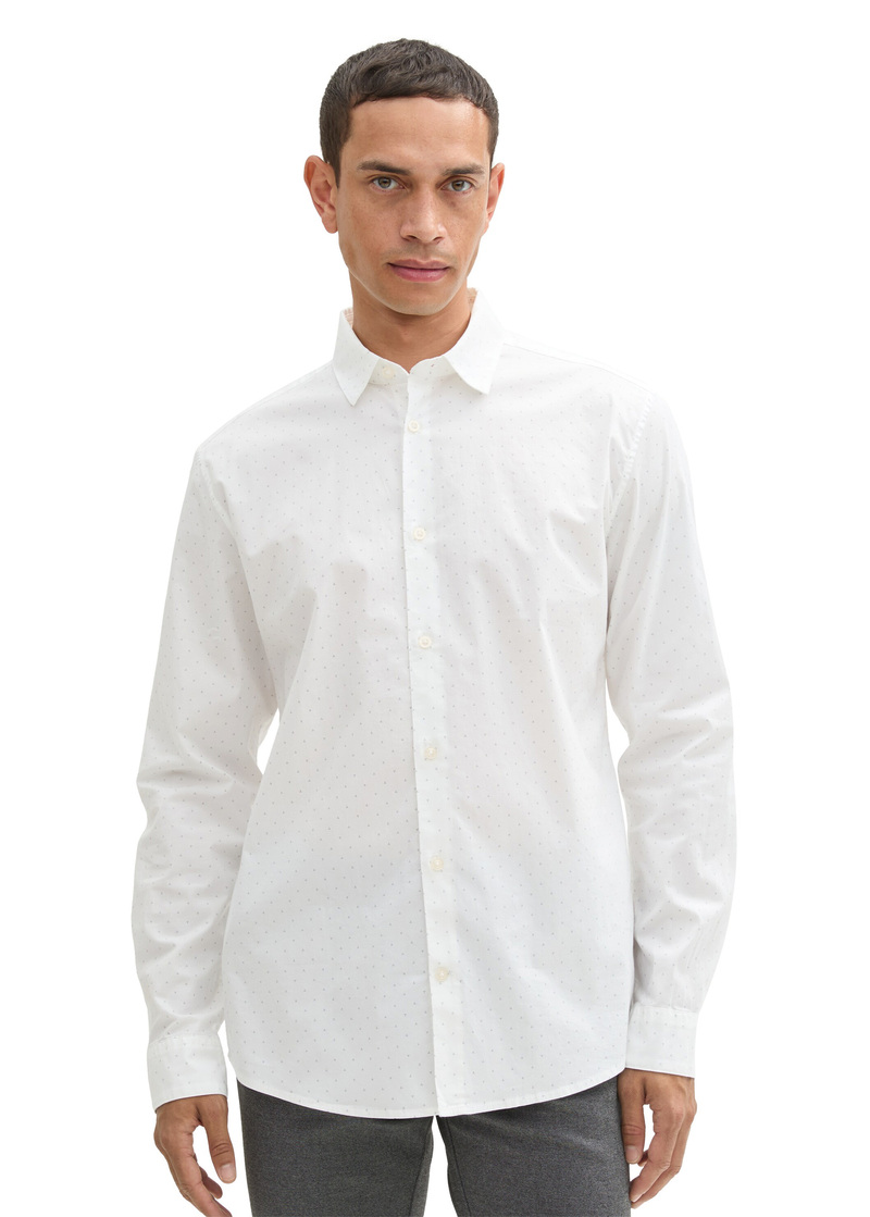 Meska Koszula Materialowe Tom Tailor Stretch Shirt White Dot Design - 1042668-36039