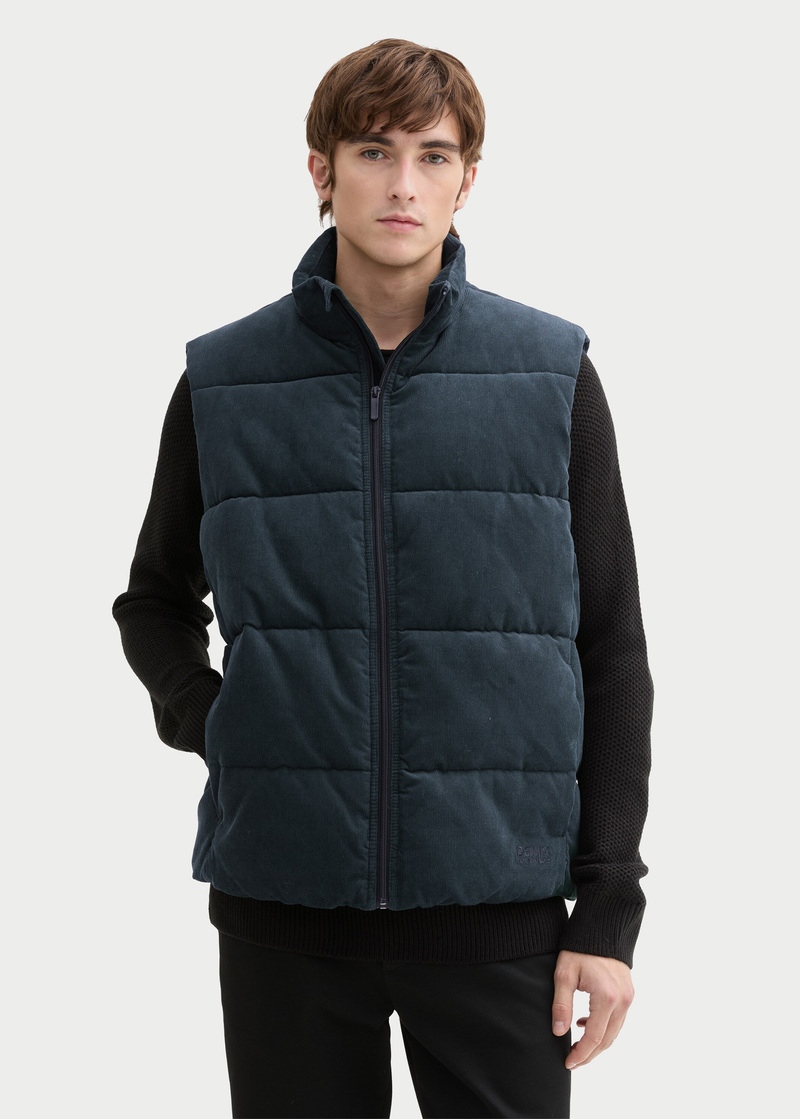 Meski Bezrekawnik Tom Tailor Puffer Vest With A Corduroy Look Dark Gable Green - 1043593-10362