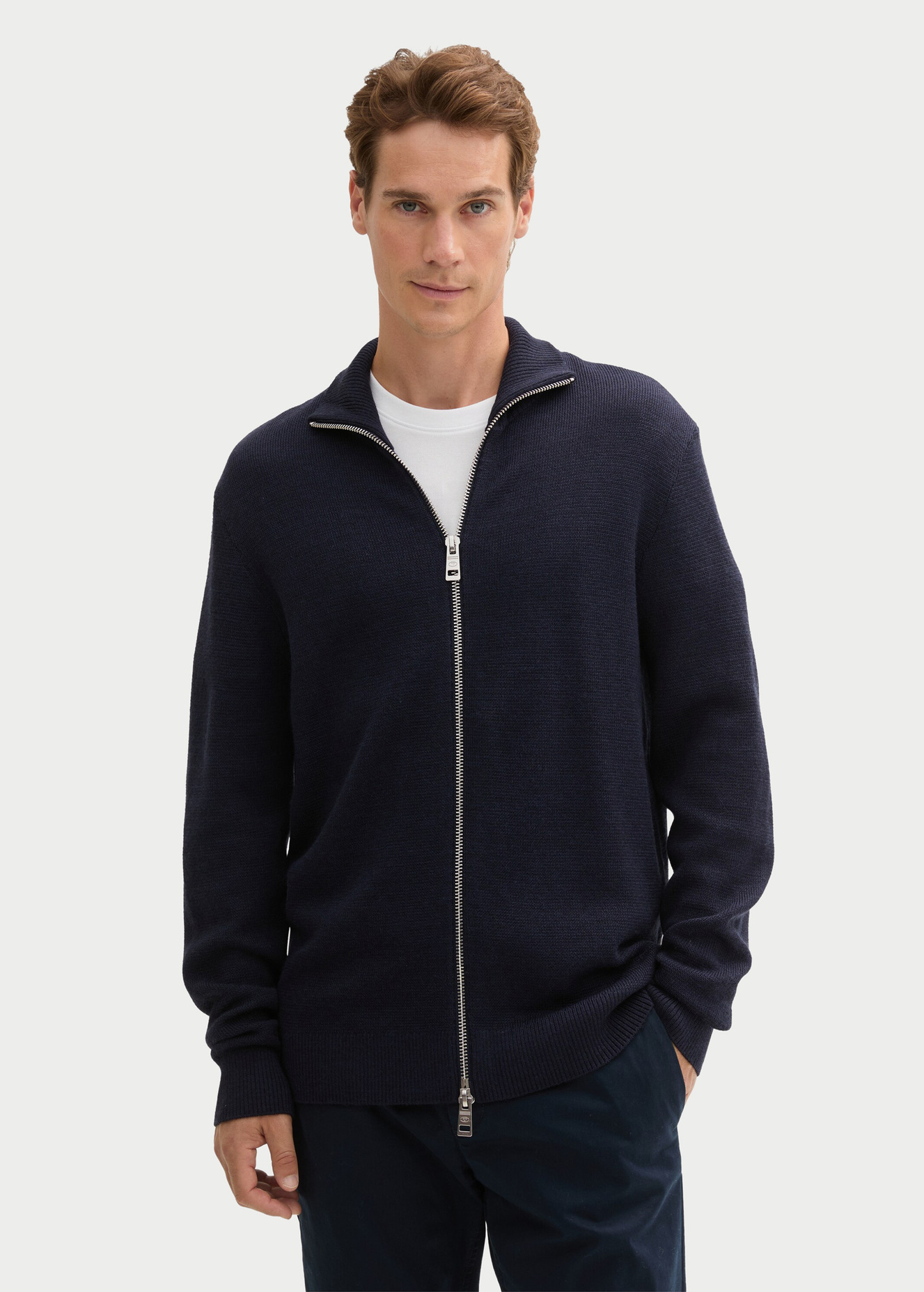 Tom Tailor Double Zip Sweater Knitted Navy Melange - 1044477-13160 Tom Tailor Double Zip Sweater Knitted Navy Melange - 1044477-13160
