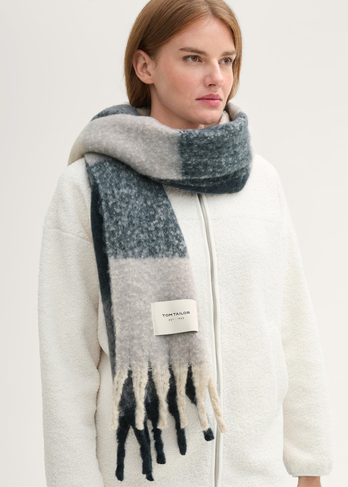 Tom Tailor Soft Scarf With A Check Pattern - Navy Creme Check 1043005-36256