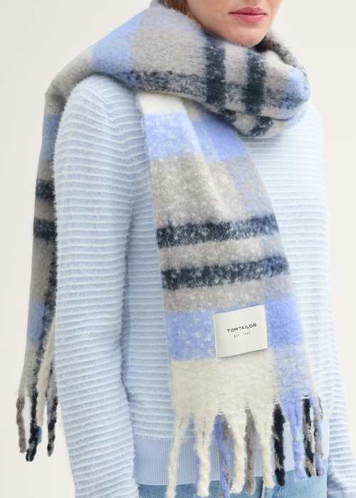 Tom Tailor Soft Scarf With A Check Pattern - Winterly Blue Check 1043008-35929