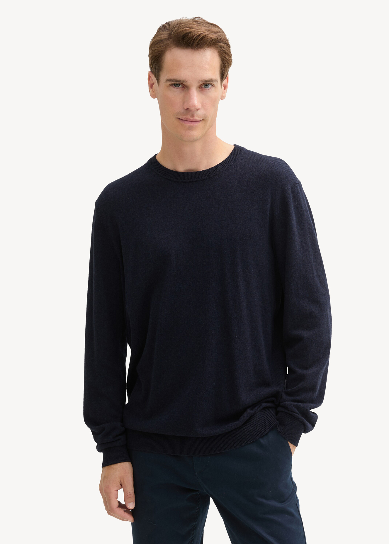Meski Sweter Tom Tailor Knit Sweater In Recycled Cashmere Knitted Navy Melange - 1043266-13160