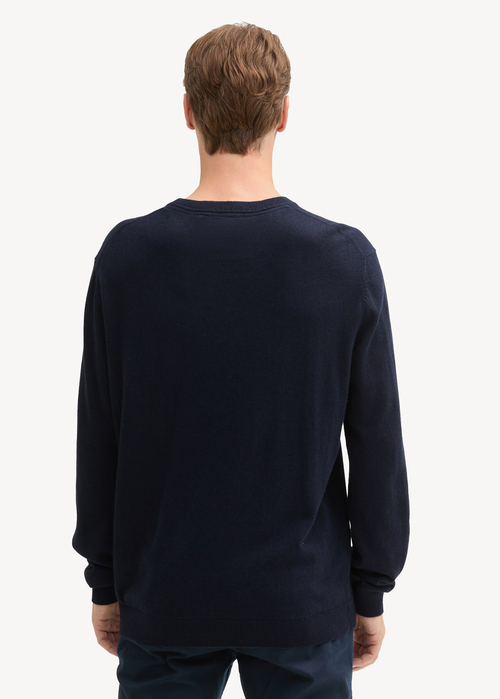 Mski Sweter Tom Tailor Knit Sweater In Recycled Cashmere Knitted Navy Melange - 1043266-13160