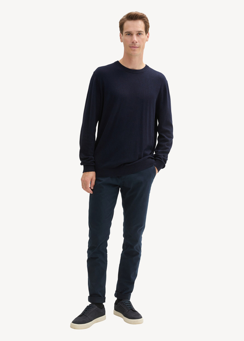 Mski Sweter Tom Tailor Knit Sweater In Recycled Cashmere Knitted Navy Melange - 1043266-13160