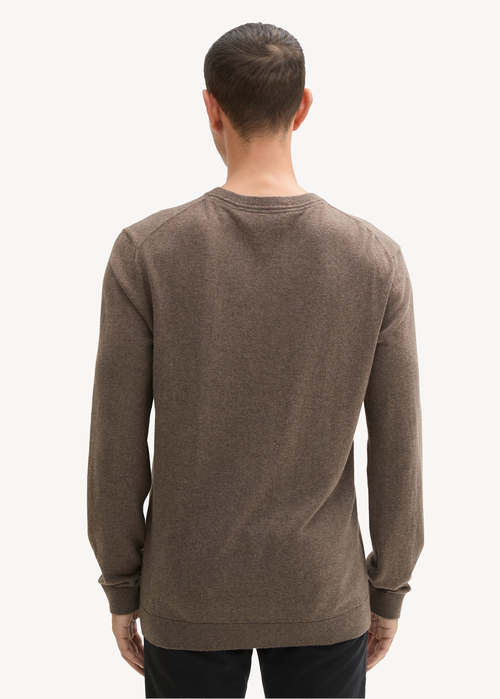Mski Sweter Tom Tailor Knit Sweater In Recycled Cashmere Wood Brown Melange - 1043266-36303