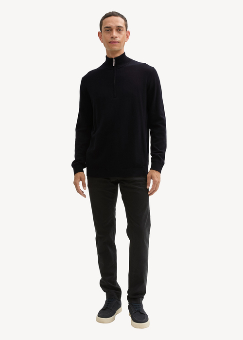 Meski Sweter Tom Tailor Troyer Knit Sweater In Recycled Cashmere Black - 1043268-29999