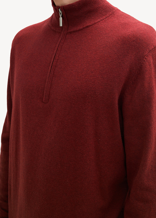 Mski Sweter Tom Tailor Troyer Knit Sweater In Recycled Cashmere Burgundy Dark Red Melange - 1043268-35676
