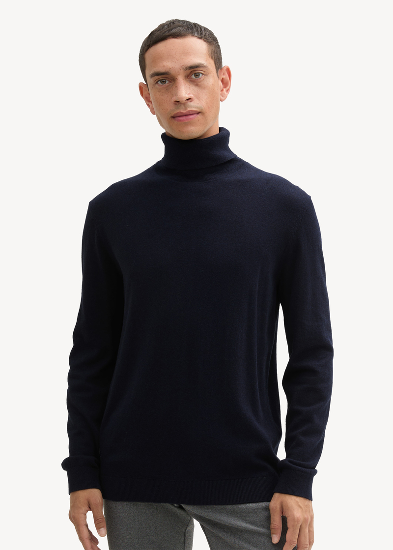Meski Sweter Tom Tailor Turtleneck Cashmere Sweater Knitted Navy Melange - 1043267-13160