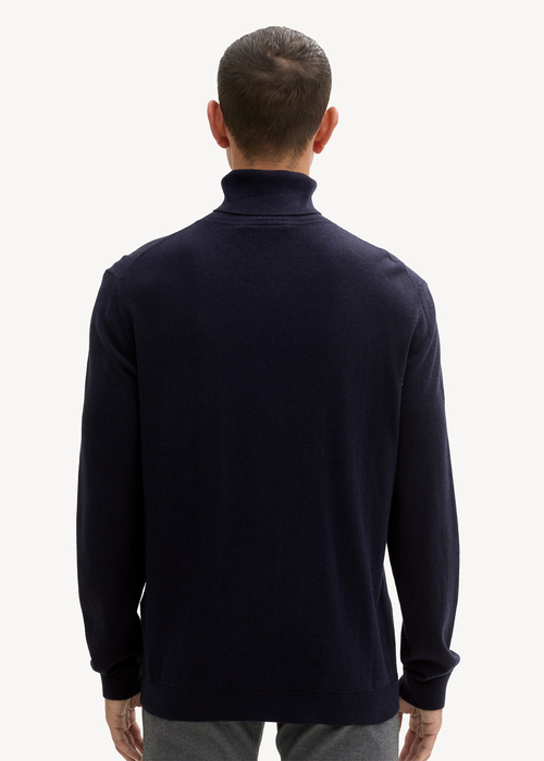 Meski Sweter Tom Tailor Turtleneck Cashmere Sweater Knitted Navy Melange - 1043267-13160